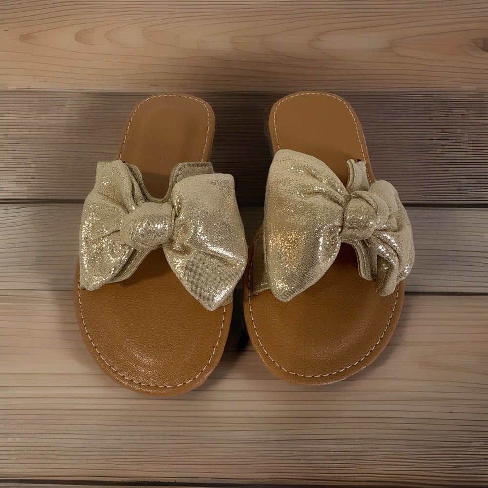 Girls Glitter‎ Butterfly Knot Slip On Flats Sandals Size Kids 9.5 / 26